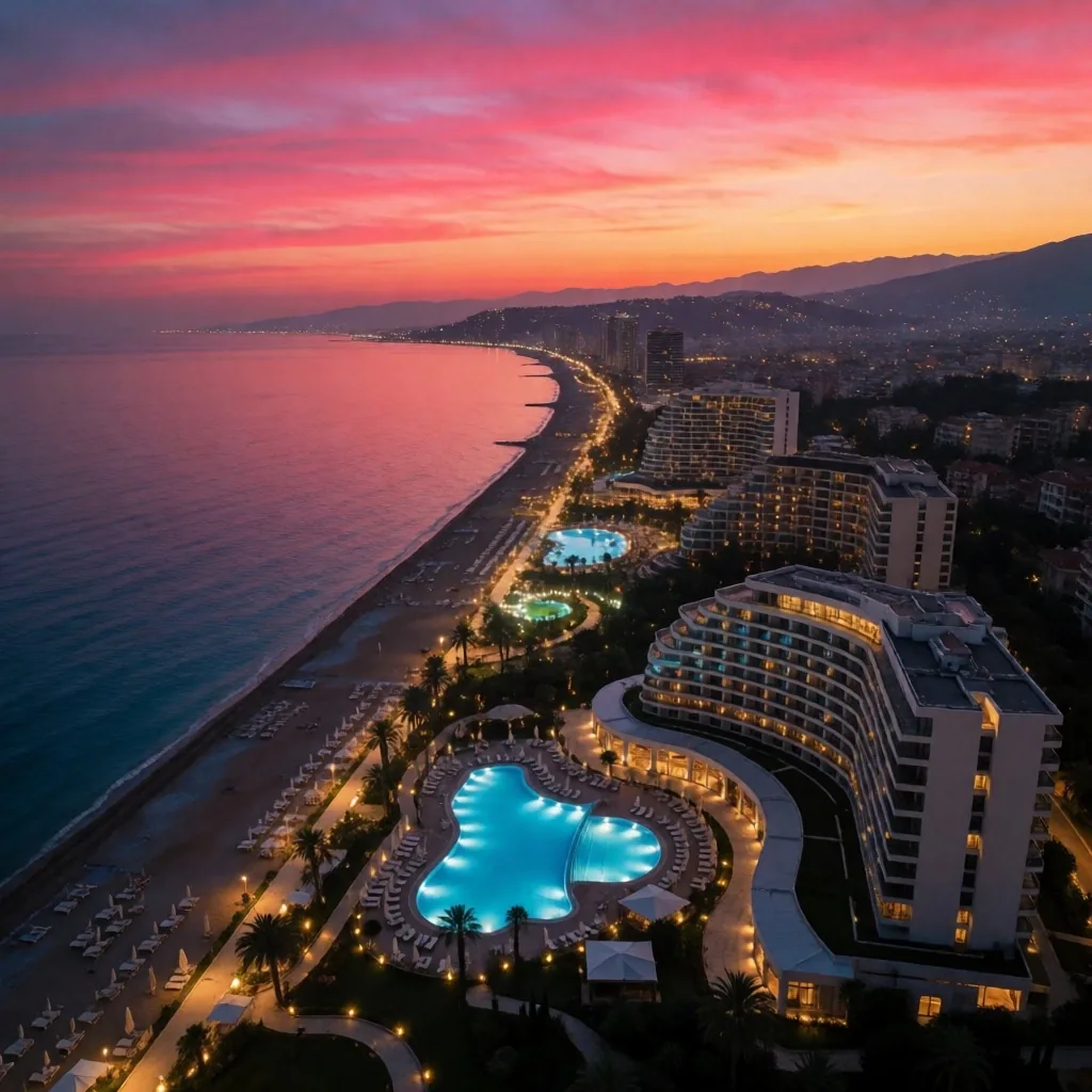 Antalya sahili gün batımı panoraması