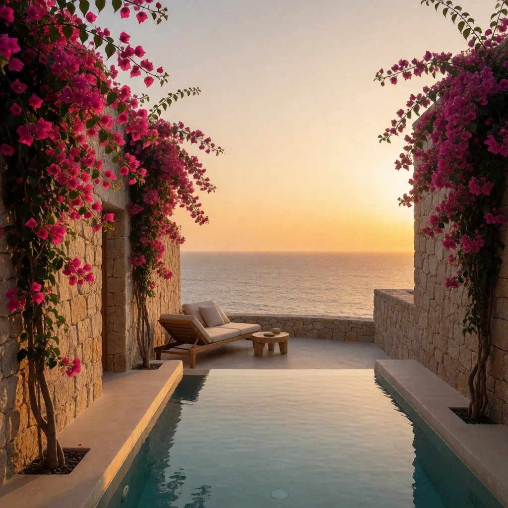 Bodrum butik otel terası gün batımında